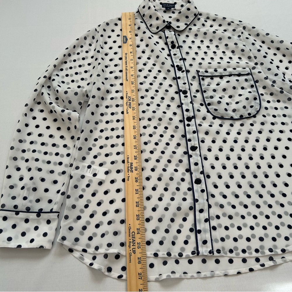 Cape Madras Sheer Polka Dot Button Up Blouse White Navy Blue Medium - Picture 3 of 10